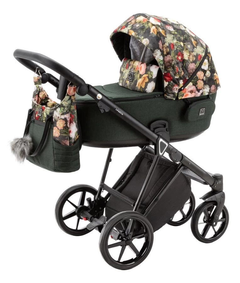 Adamex Porto Flowers Dark Green 2-in-1 Kinderwagen FL-6