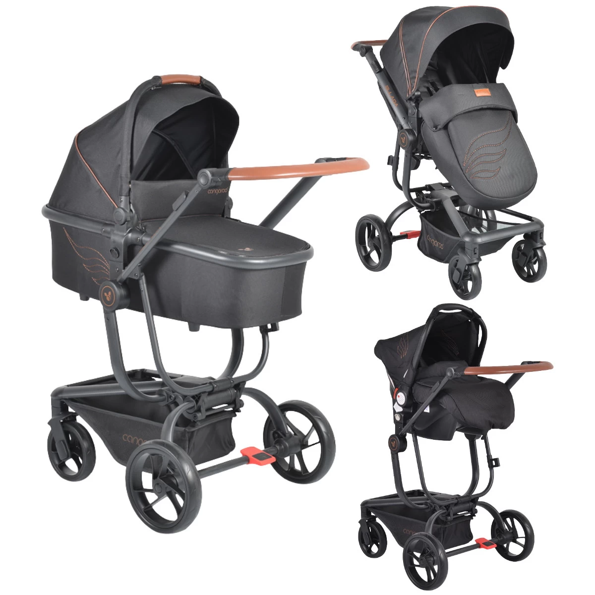 Cangaroo Ellada Black 3-in-1 Combi Kinderwagen Incl. Autostoel
