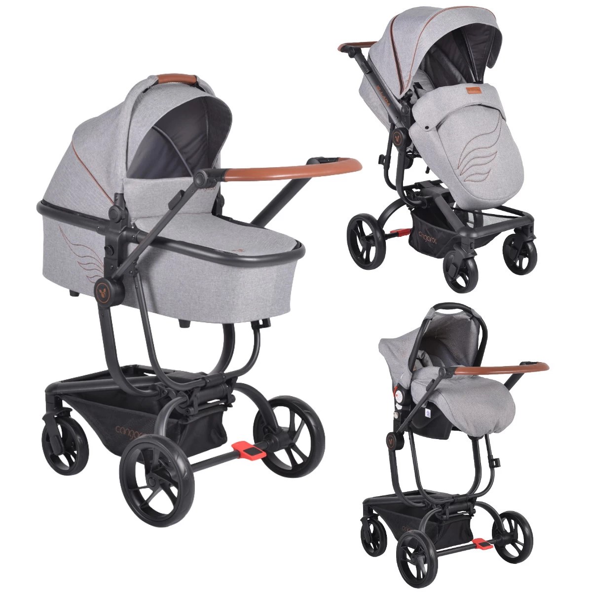 Cangaroo Ellada Grey 3-in-1 Combi Kinderwagen Incl. Autostoel