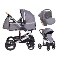 Cangaroo Gala Dark Grey/Silver 3-in-1 Combi Kinderwagen Incl. Autostoel.