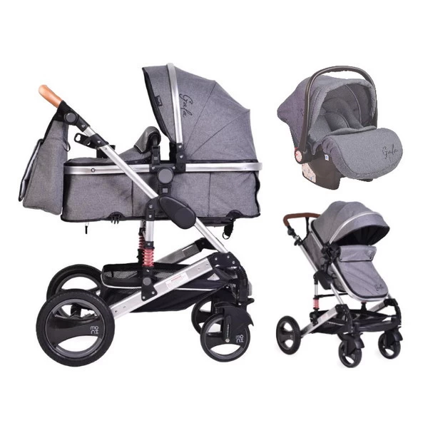 Cangaroo Gala Dark Grey/Silver 3-in-1 Combi Kinderwagen Incl. Autostoel.