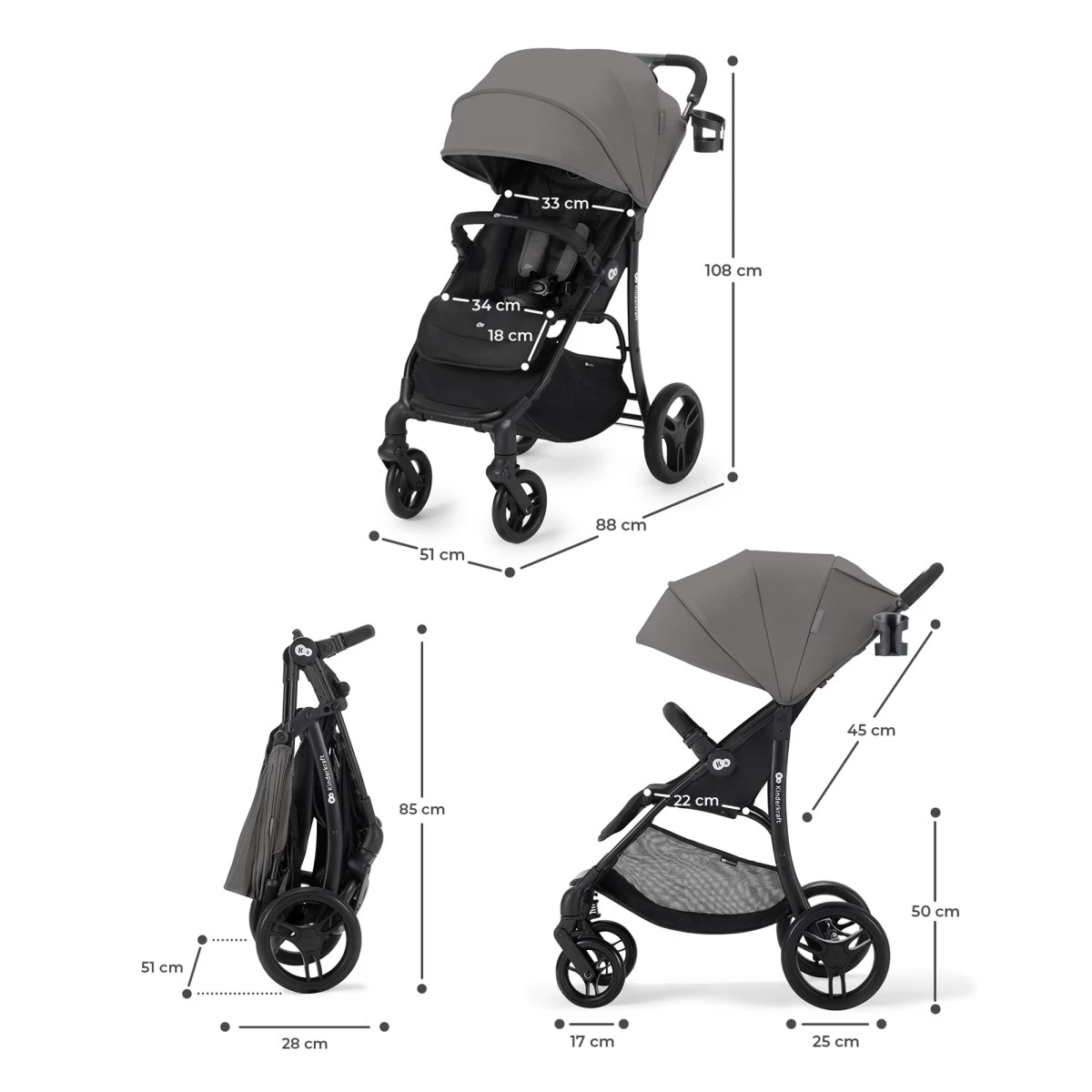 Kinderkraft Askoy Cozy Grey Wandelwagen KSASKO00GRY0000 - Afbeelding 8