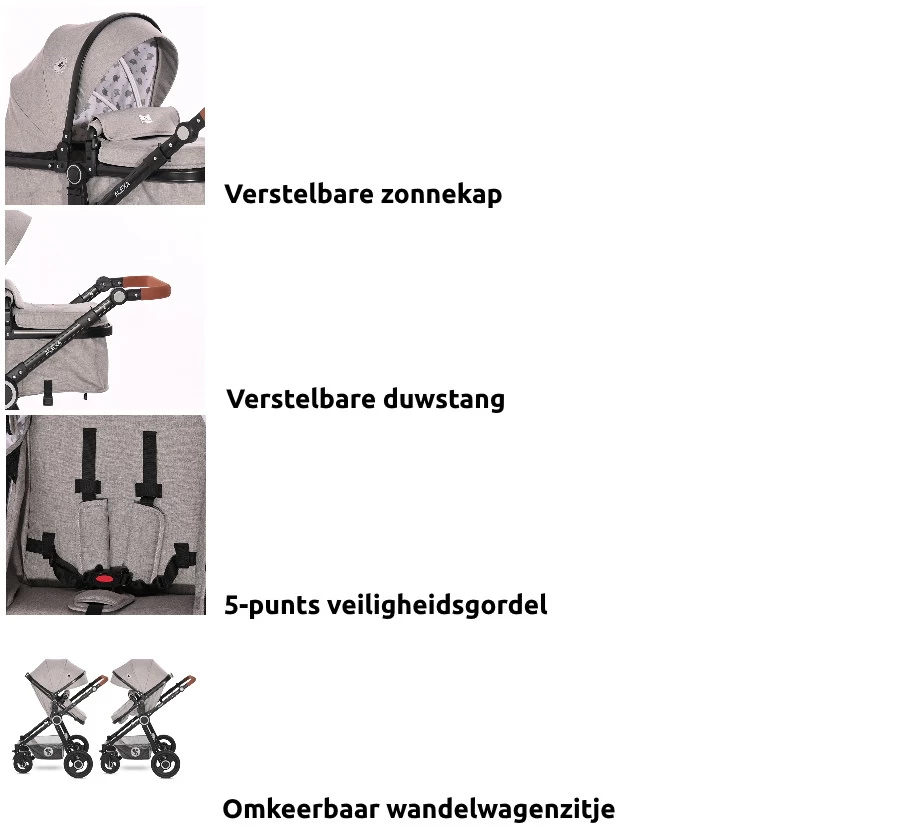 Lorelli Alexa Pearl Beige 3-in-1 Combi Kinderwagen Incl. Autostoel 1002129-2182D - Afbeelding 13