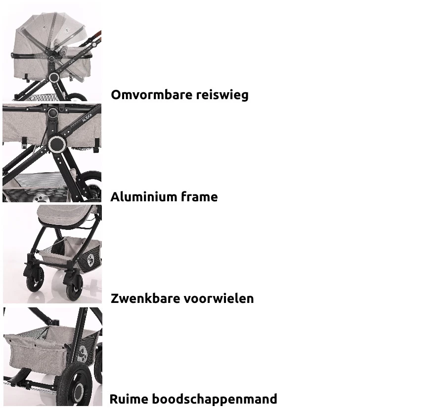 Lorelli Alexa Pearl Beige 3-in-1 Combi Kinderwagen Incl. Autostoel 1002129-2182D - Afbeelding 14