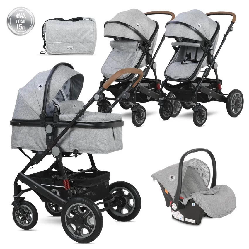 Lorelli Lora Cool Grey Elephants 3-in-1 Combi Kinderwagen Incl. Autostoel 1002128-2123D - Afbeelding 2