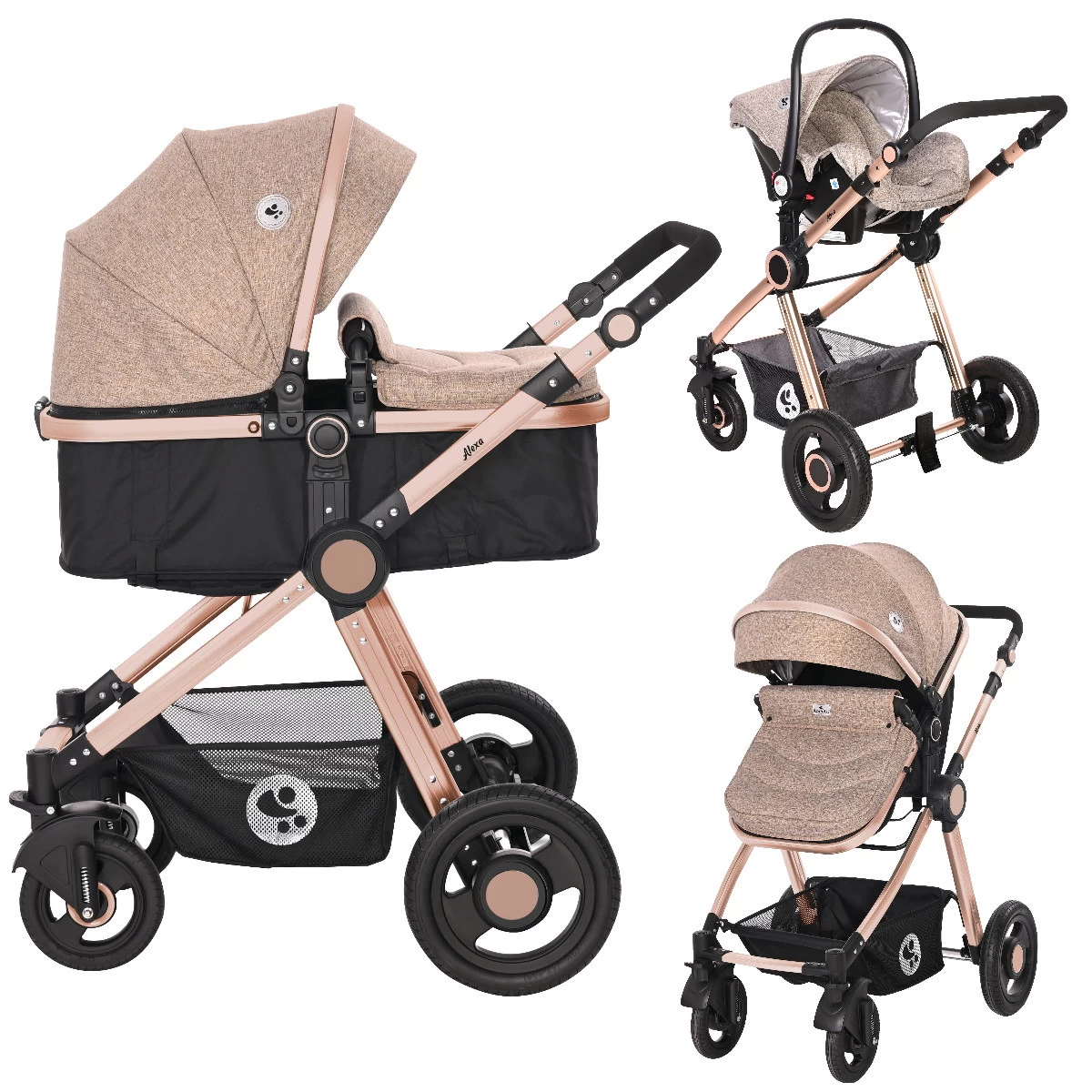 Lorelli Alexa Pearl Beige 3-in-1 Combi Kinderwagen Incl. Autostoel 1002129-2182D
