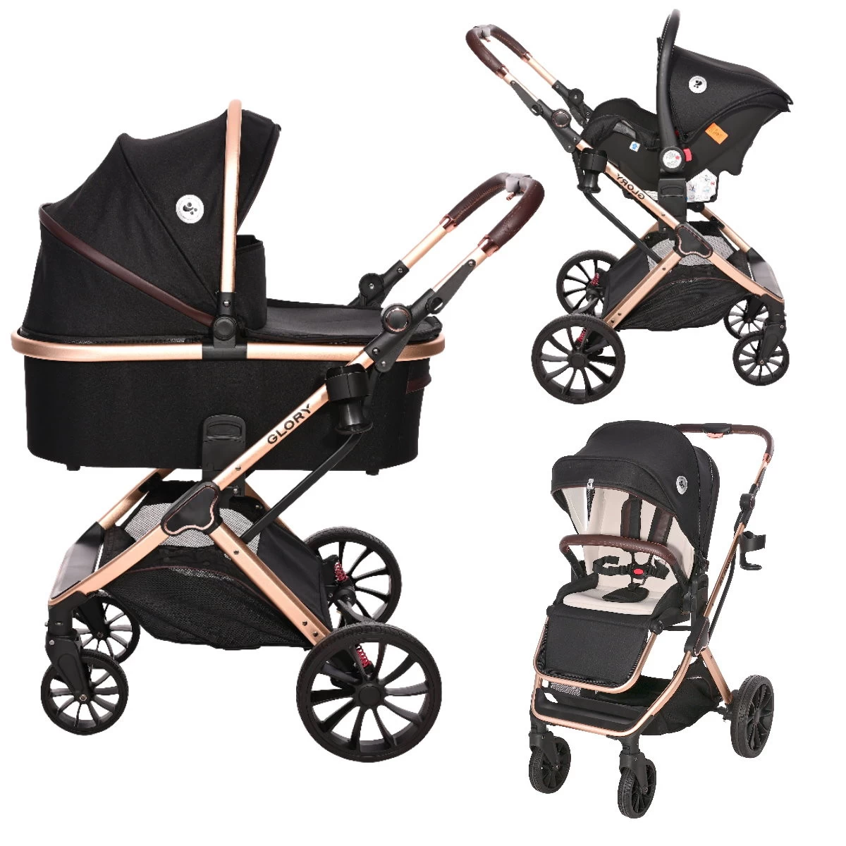 Lorelli Glory Black Diamonds 3-in-1 Combi Kinderwagen Incl. Autostoel 1002176-2304